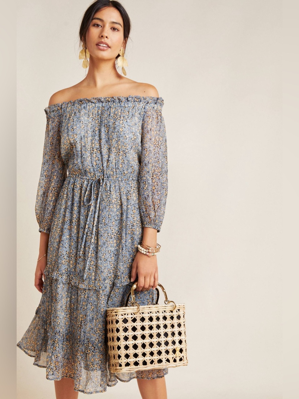 Anthropologie Kira Off-The-Shoulder Peasant Dress Size 8